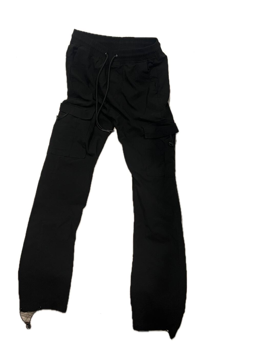 Young Color Black Drawstring Cargo Joggers Mens Medium